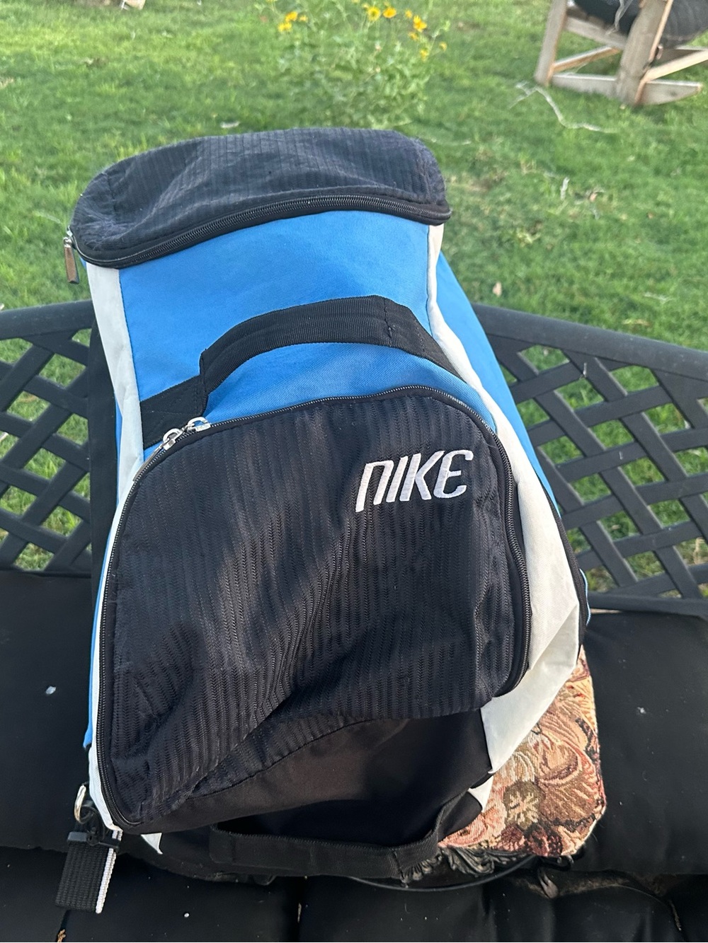 Vintage Nike Gym Duffel Bag Blue Black White Y2K 90s Spellout Logo